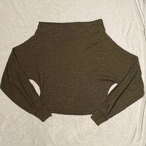 We The Free Olive Green / Khaki Sweatshirt LS Top • Slouch Neck, Batwing Sleeves